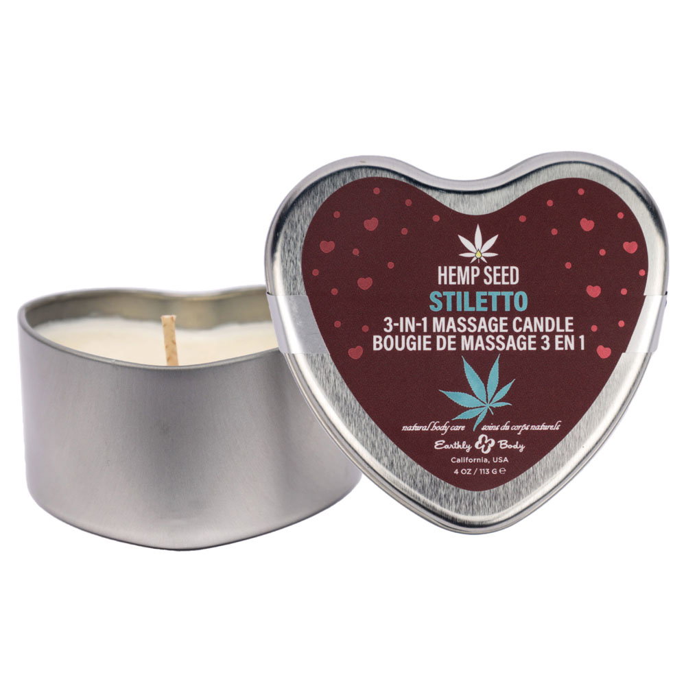 Earthly Body Hemp Seed 3 in 1 Massage Heart Candle in Stiletto scent