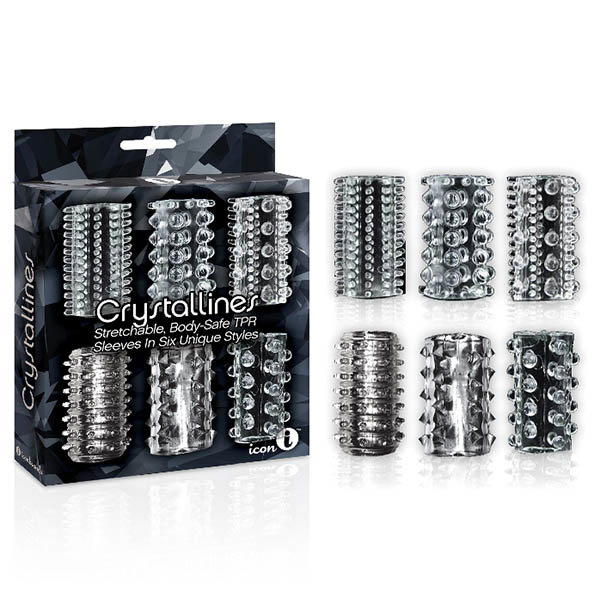 The 9's Crystalline TPR Sleeves 6 Pack, clear stretchable textured sleeves