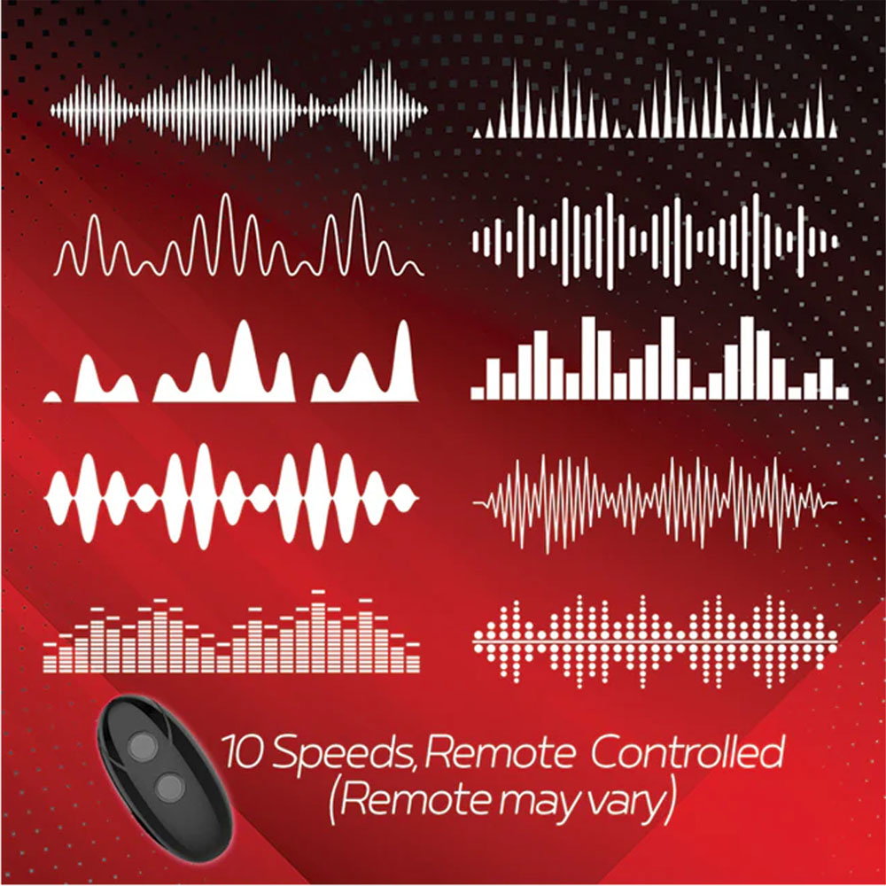 Red Dot V1 silicone vibrating cock ring with dual loops and bunny-ear vibration points, with remote control