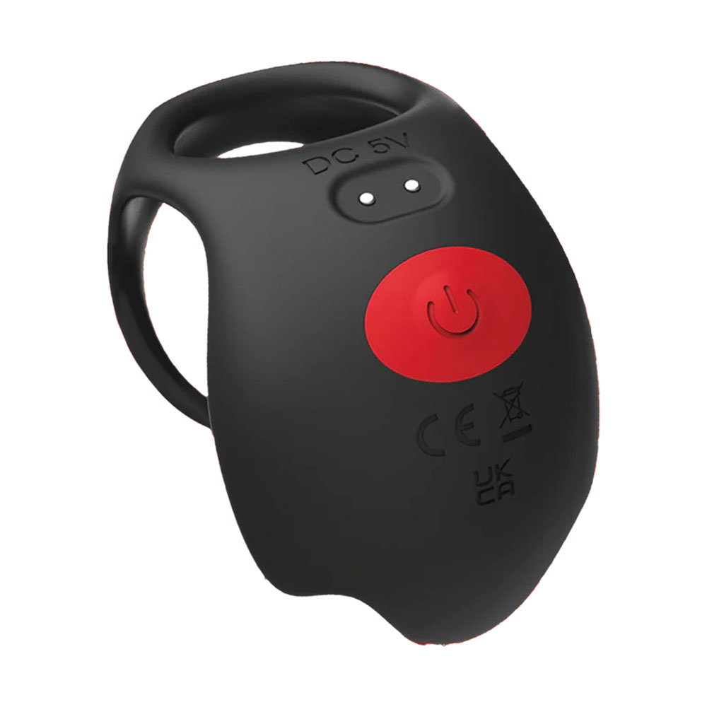 Red Dot V3 silicone vibrating cock ring with separate loops for penis and testicles