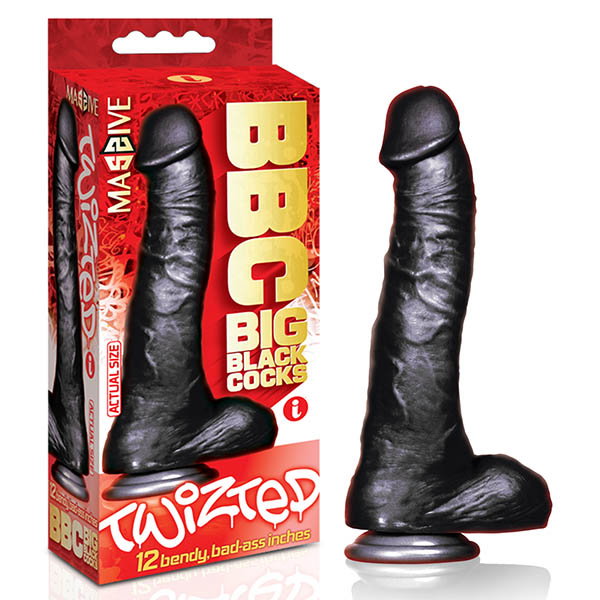Icon Brands Twizted 12-inch black dildo with a long, twisted shaft design
