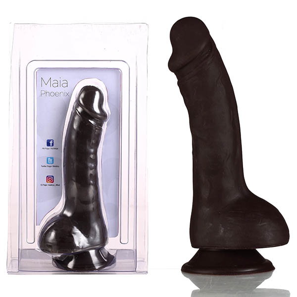 Maia Phoenix 8 inch black silicone dong with suction cup base