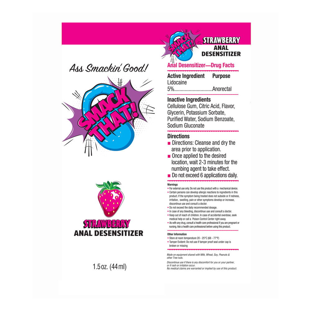 Little Genie Smack That! Anal Desensitiser gel tube, Strawberry flavour, 44ml with flip cap