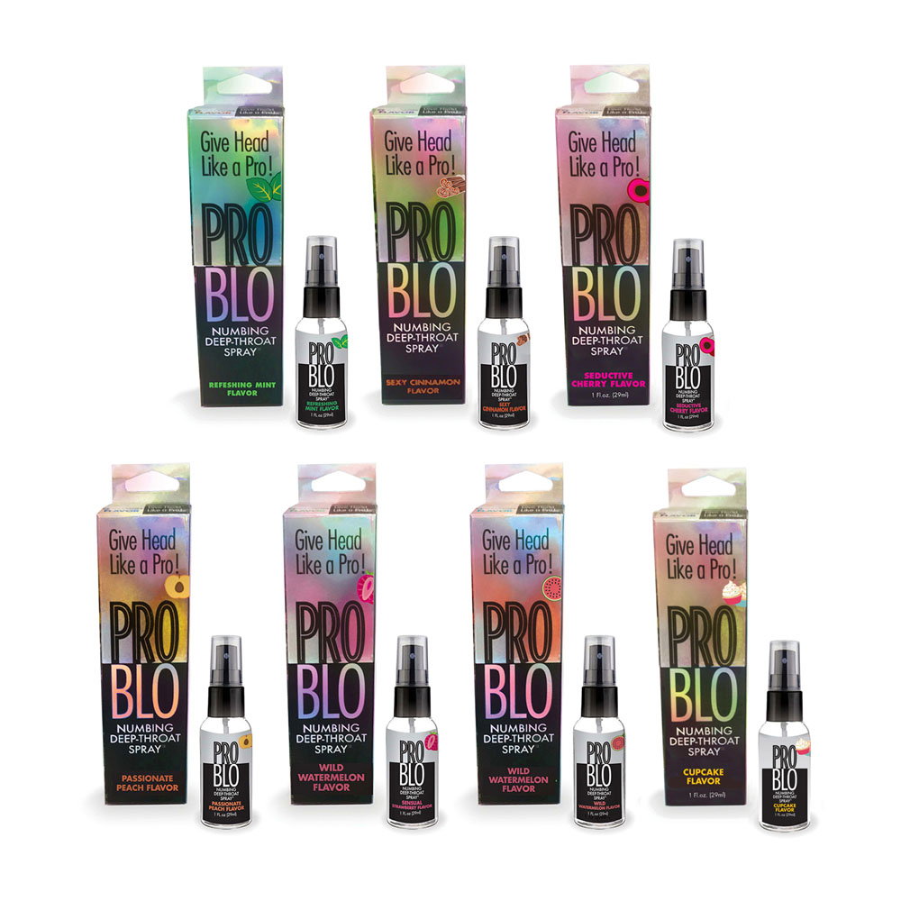 Bottle of ProBlo Deep Throat Spray in Cupcake flavour, a 30ml oral desensitising spray