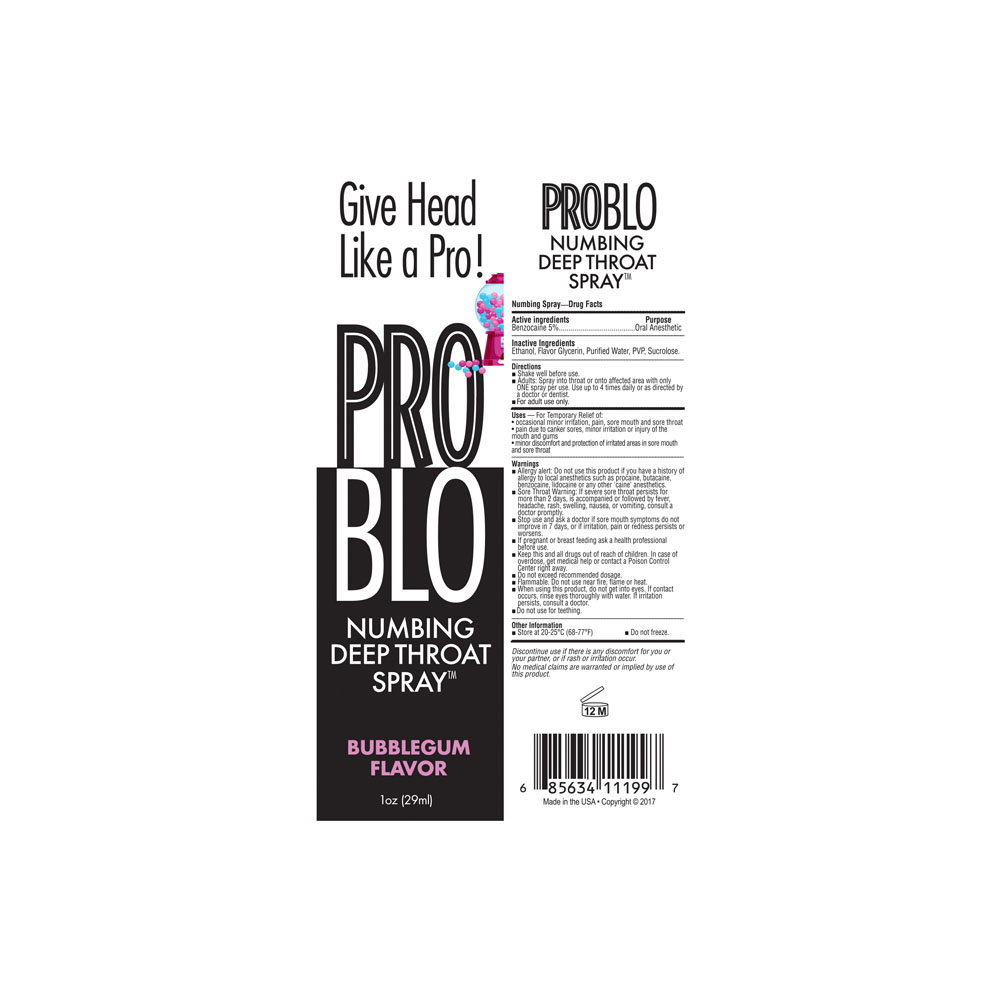 ProBlo Deep Throat Spray Bubblegum flavour, 30ml oral desensitising spray bottle with applicator