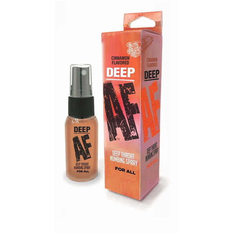 Little Genie Deep AF Throat Numbing Spray in Cinnamon flavour, 30ml bottle