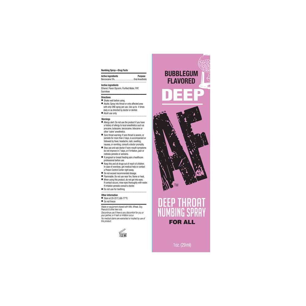 Deep AF Throat Numbing Spray in Bubblegum flavour, 30ml bottle by Little Genie