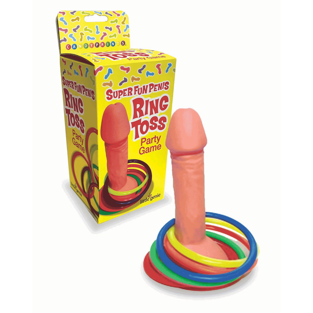 Super Fun Penis Ring Toss game with novelty goal and six rainbow-coloured rings