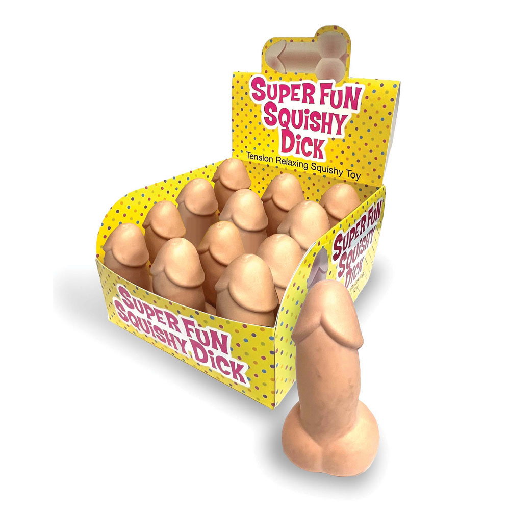 Little Genie Super Fun Squishy Penis Stress Toy counter display of 12 novelty items