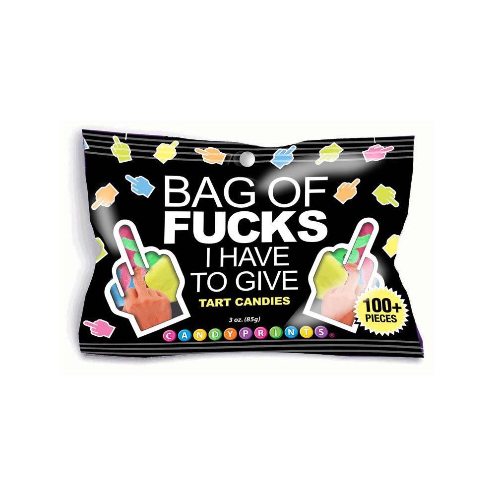 85g bag of Bag of Fucks I Have to Give novelty fruit-flavoured candy by Little Genie