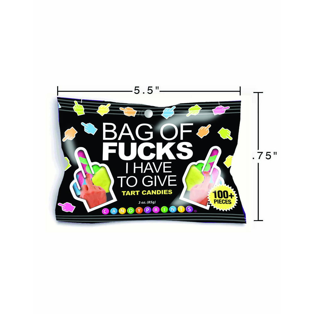 85g bag of Bag of Fucks I Have to Give novelty fruit-flavoured candy by Little Genie