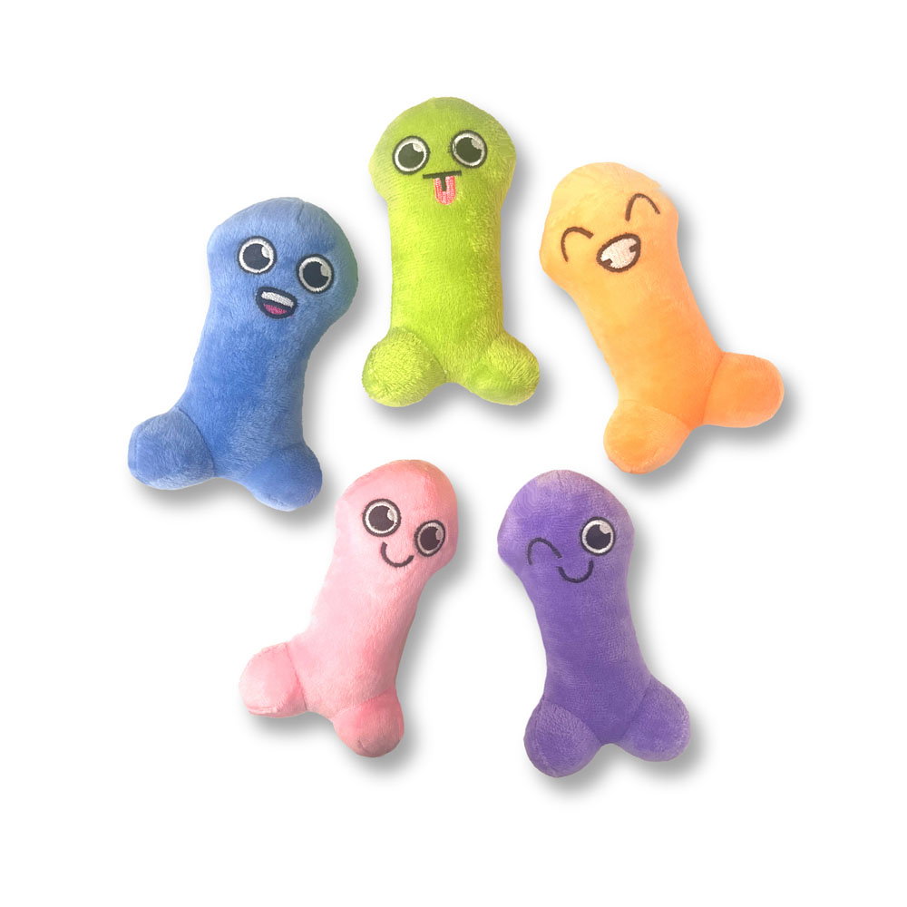Little Genie Suck a Bag of Dicks plush pillow set with five phallic-shaped plushies in a bag
