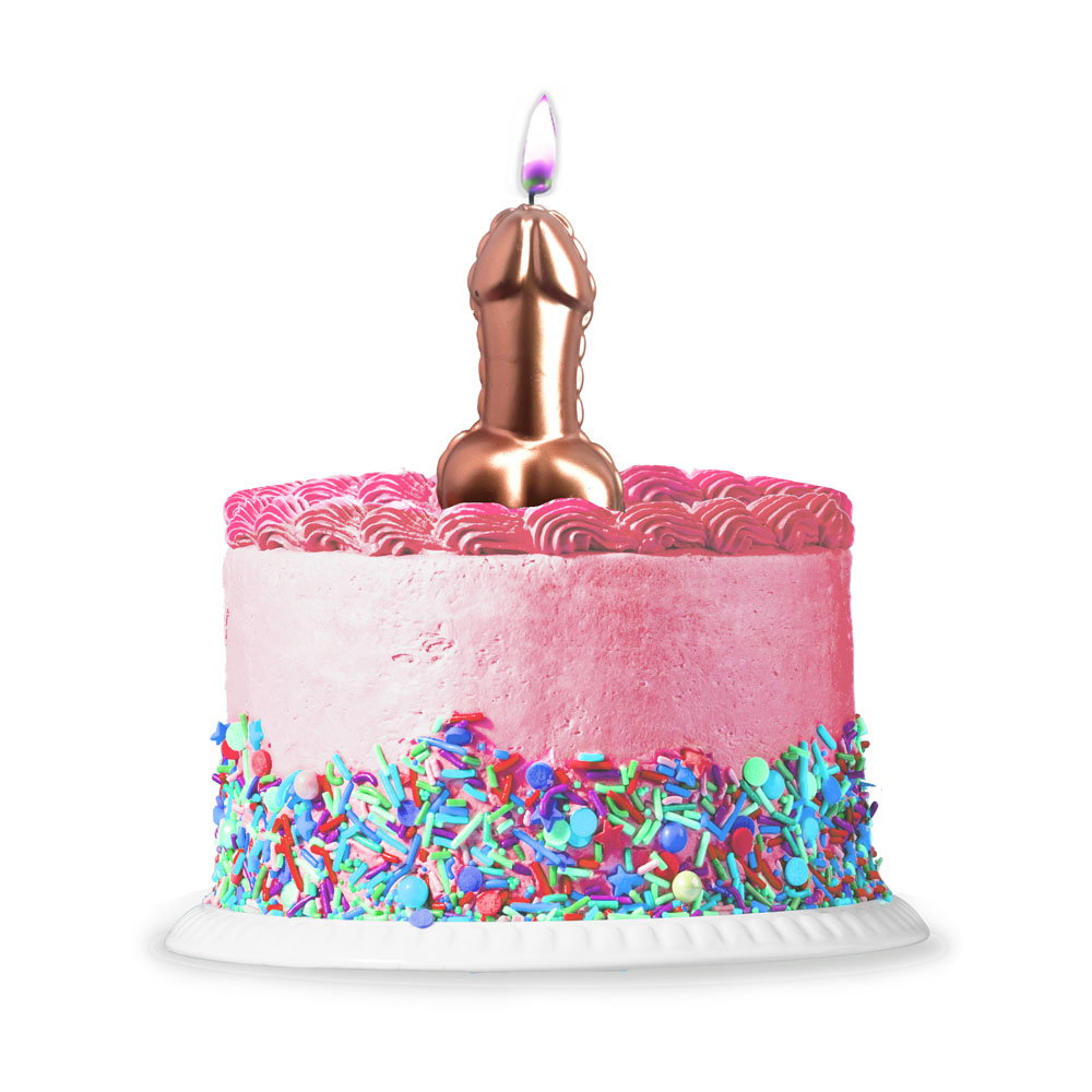 Little Genie Glitterati metallic pink penis-shaped novelty cake candle, 10cm tall