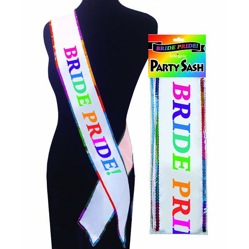 Rainbow glitter Bride Pride sash, 1.8m adjustable hen's night accessory