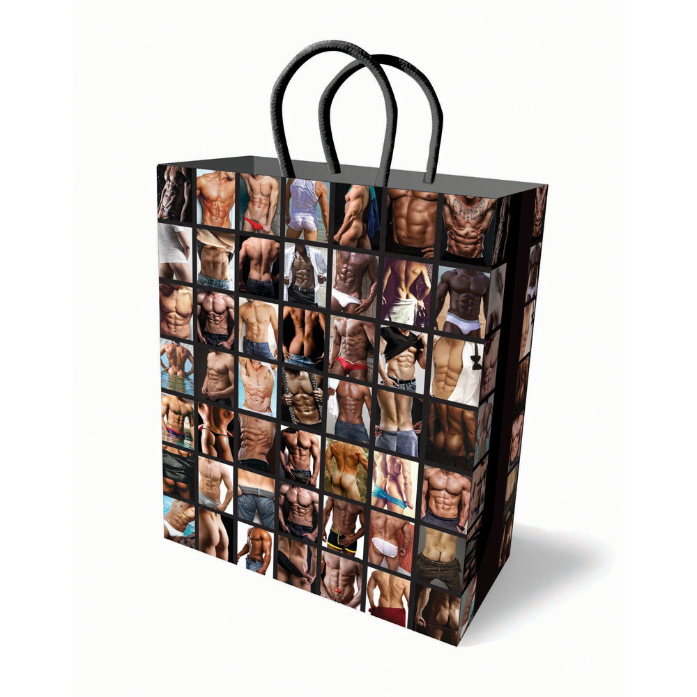 Little Genie Sexy Guys medium gift bag with male-themed design and woven handles