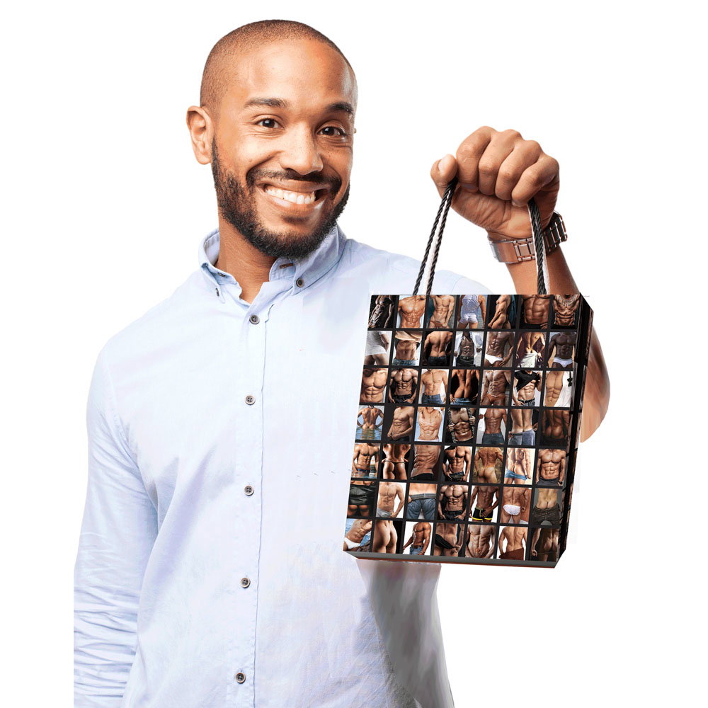Little Genie Sexy Guys medium gift bag with male-themed design and woven handles