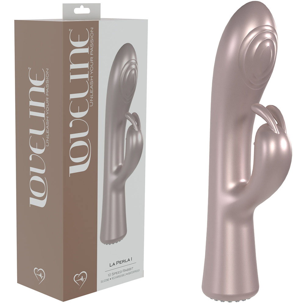 Pink Loveline La Perla I rabbit vibrator by Shots Toys with diamond-style control interface