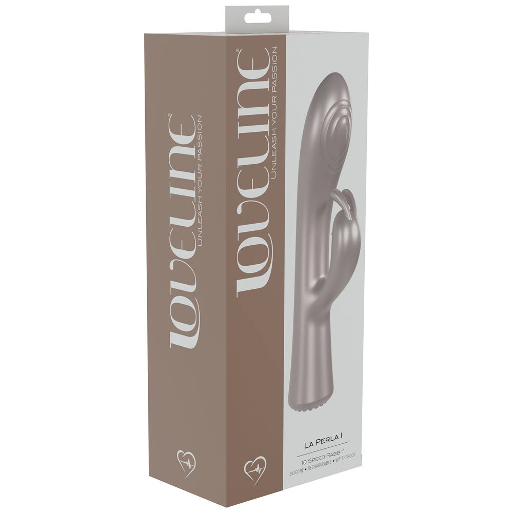 Pink Loveline La Perla I rabbit vibrator by Shots Toys with diamond-style control interface