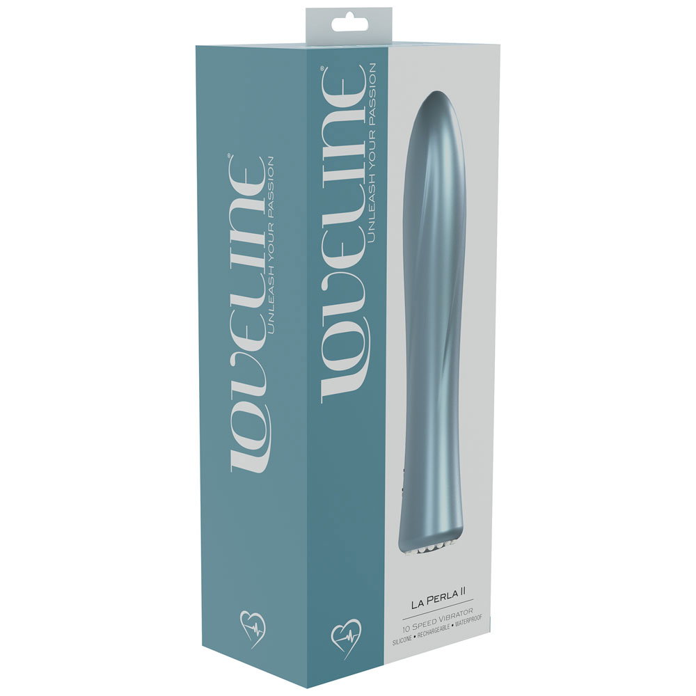 Shots Toys Loveline La Perla II rechargeable silicone vibrator in blue with diamond-style interface