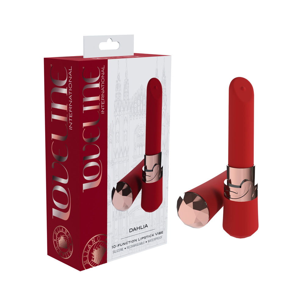 Red Loveline Dahlia lipstick-shaped vibrator with silicone body