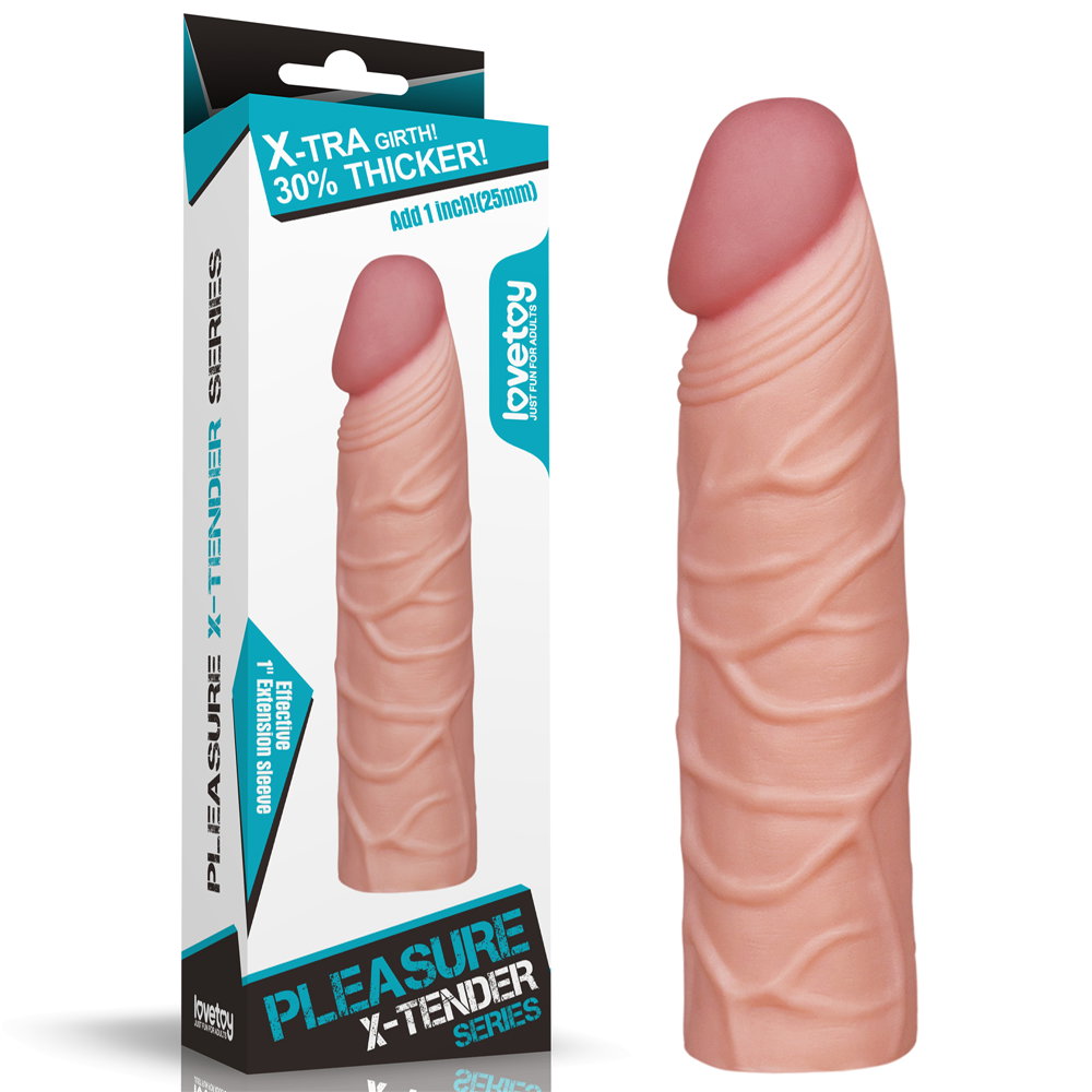 Lovetoy Pleasure X-Tender 1 inch penis extension sleeve in flesh colour