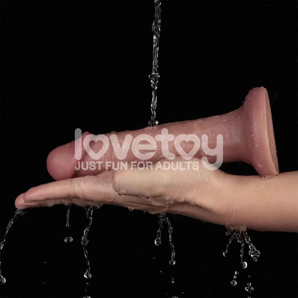Lovetoy Dual Density Power 8'' vibrating dildo in flesh colour with textured veins and suction base