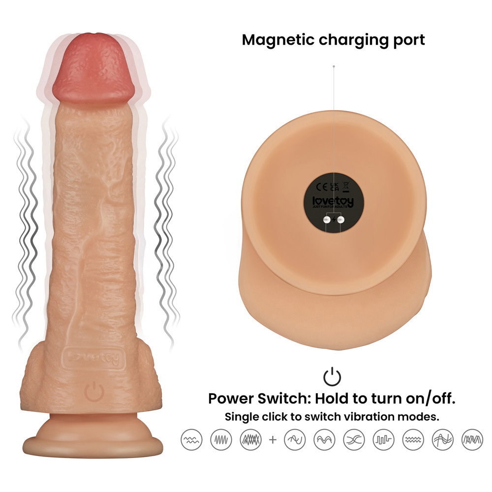 Lovetoy Power Basics 8'' vibrating dong in flesh tone with suction base