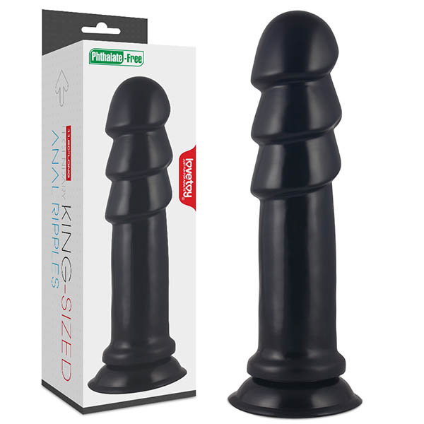 Lovetoy King Sized 11.25 inch black anal toy with a rippled texture
