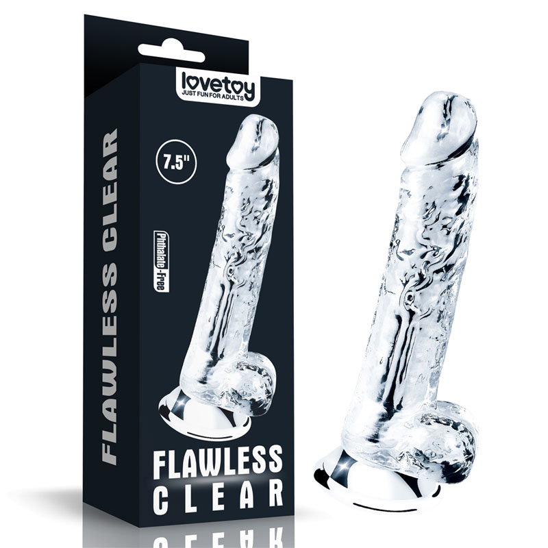 Lovetoy Flawless Clear Dildo 7.5'' with suction cup base and realistic curved shape