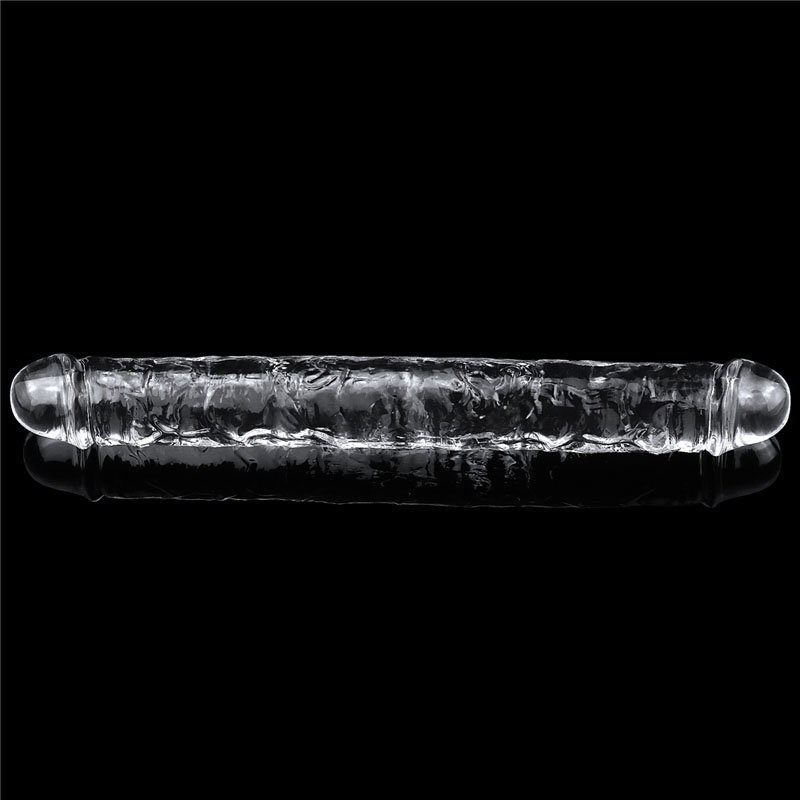 Lovetoy Flawless Clear Double Dildo, a 12 inch clear transparent double-ended TPE dildo