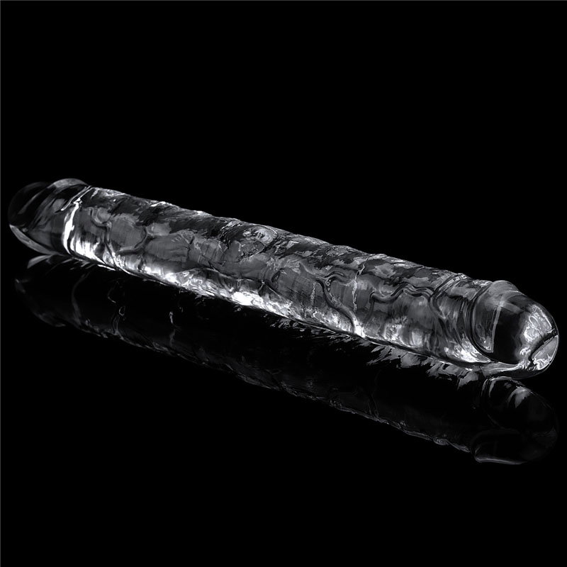 Lovetoy Flawless Clear Double Dildo, a 12 inch clear transparent double-ended TPE dildo
