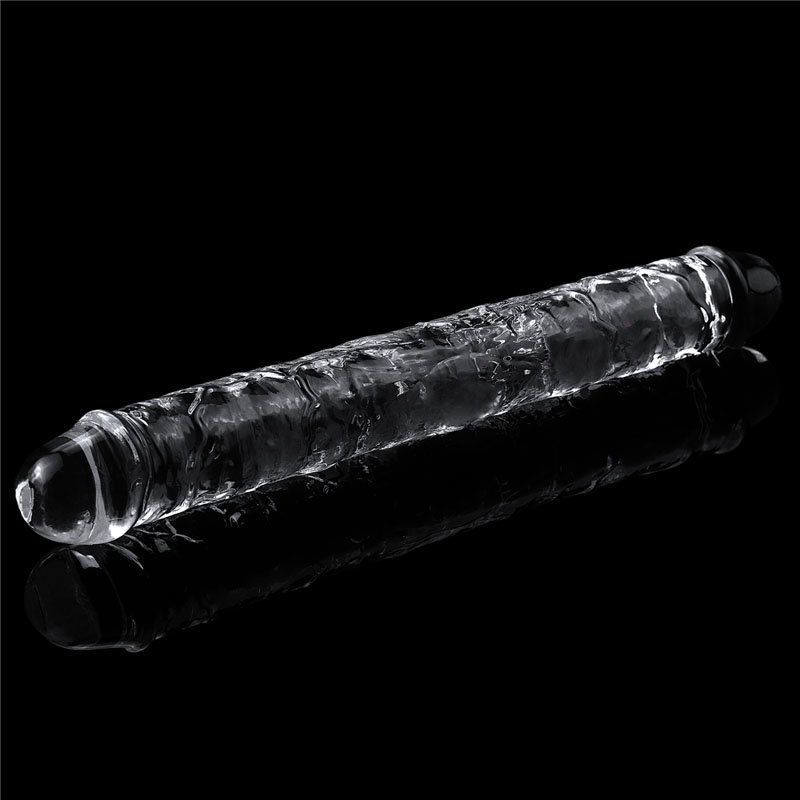 Lovetoy Flawless Clear Double Dildo, a 12 inch clear transparent double-ended TPE dildo