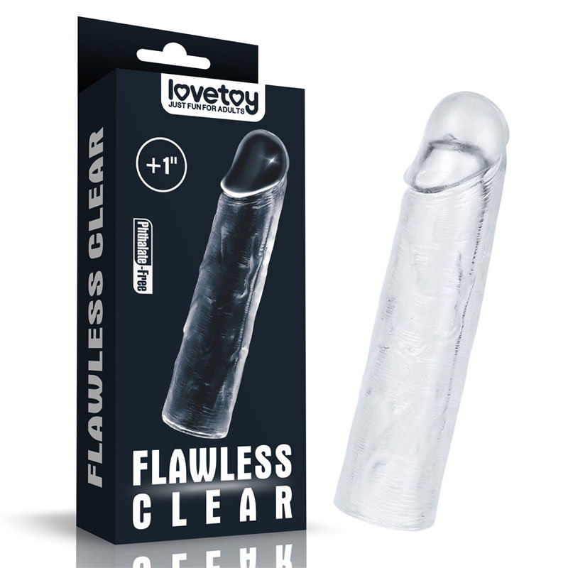 Lovetoy Flawless Clear Penis Sleeve, a clear textured TPE extension sleeve
