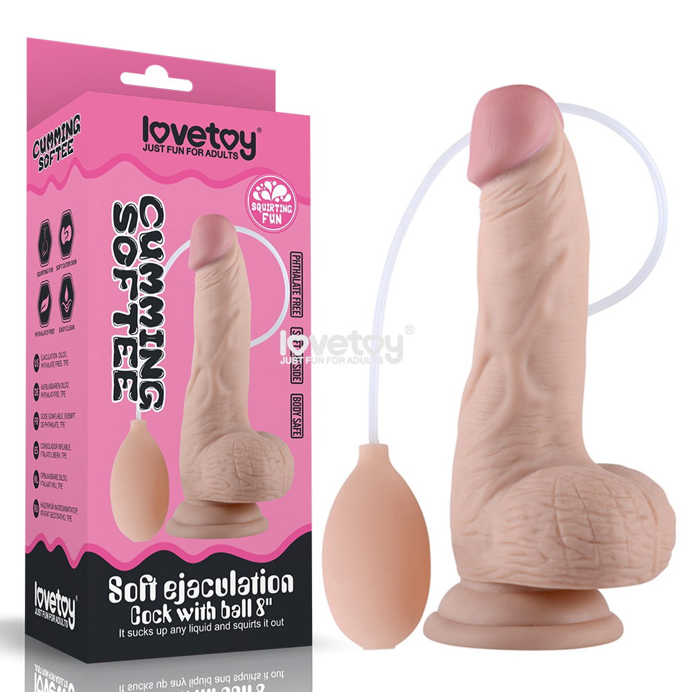 Lovetoy Cumming Softee 8 inch soft TPE realistic dildo with balls and suction cup base