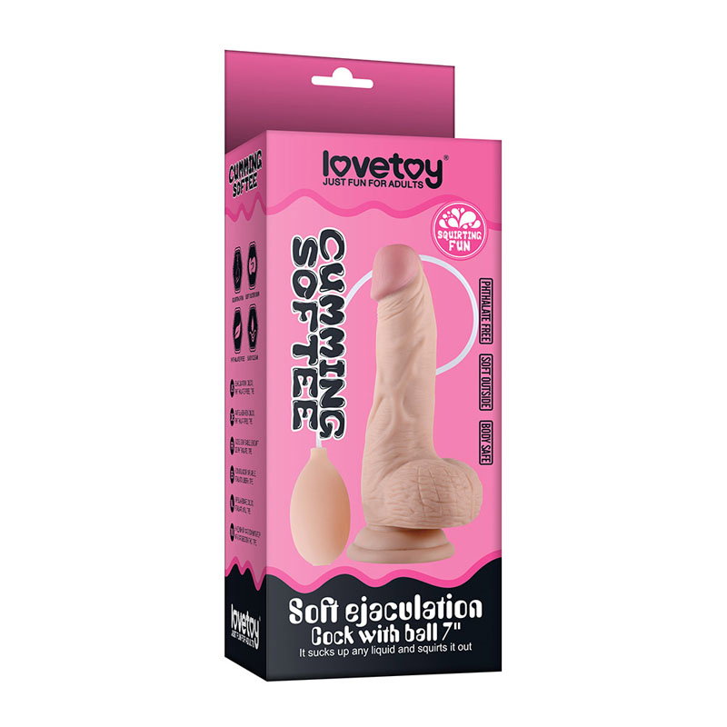 Lovetoy Cumming Softee 8 inch soft TPE realistic dildo with balls and suction cup base