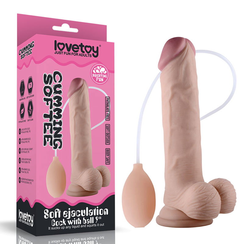 Lovetoy Cumming Softee soft TPE ejaculating dildo, 9 inch, with balls and suction cup base