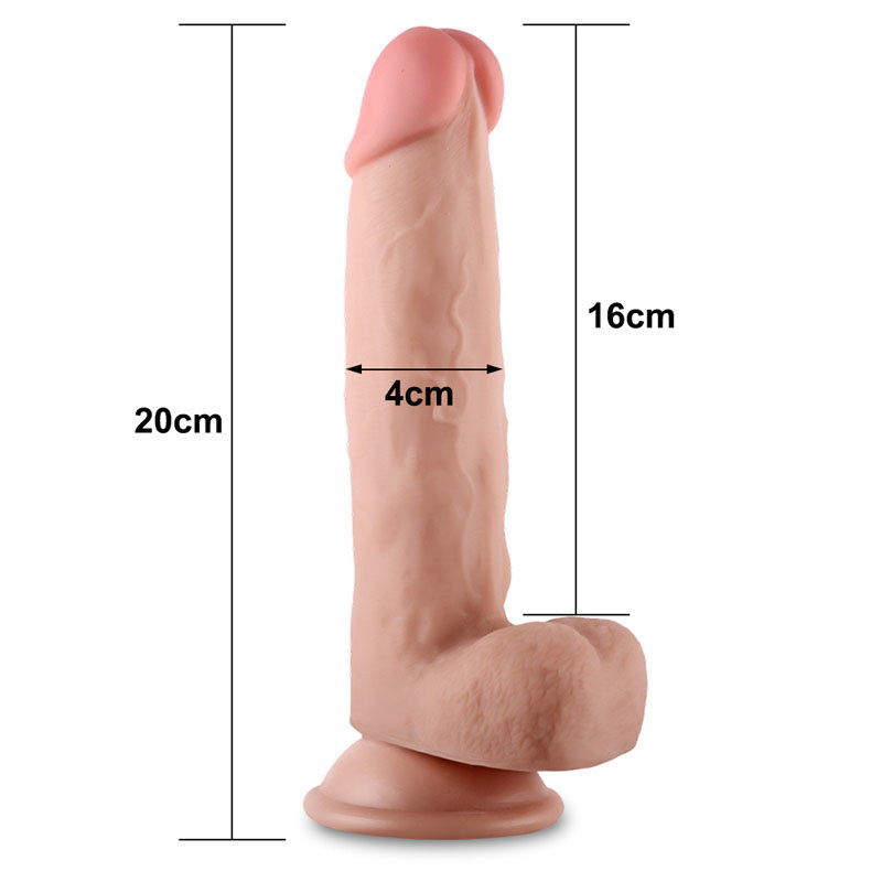Lovetoy sliding skin dual-layer dong, 8 inch flesh-toned TPE realistic dildo
