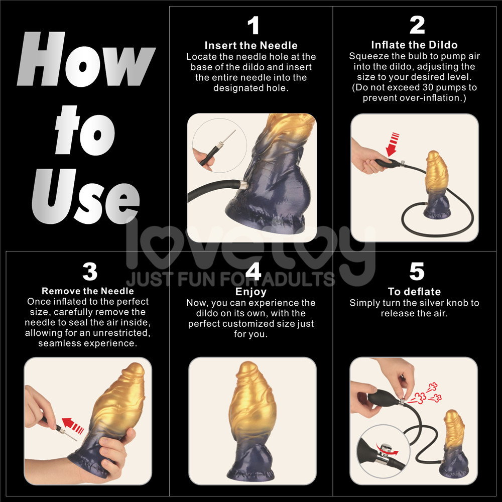 Lovetoy AeroSX dual-density inflatable silicone dildo with suction base and removable inflation bulb