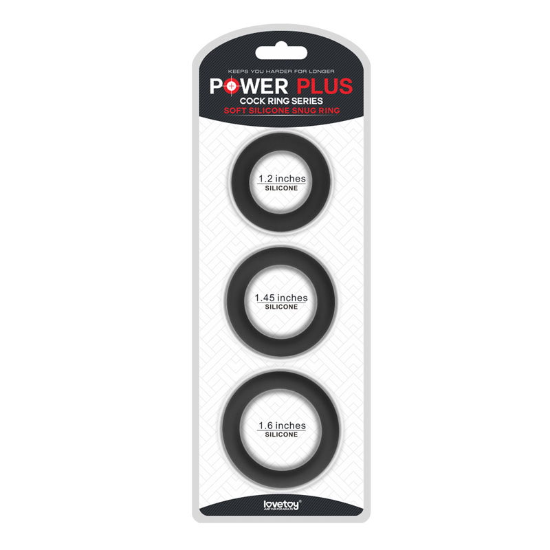 Lovetoy Power Plus Soft Silicone Snug Rings in black, set of 3 sizes