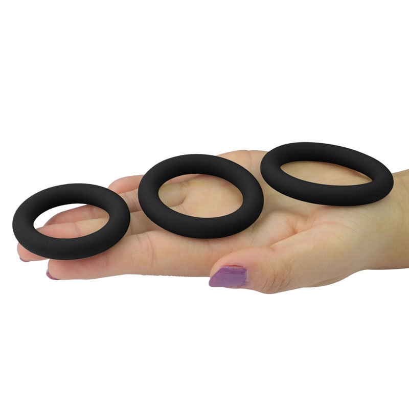 Lovetoy Power Plus Soft Silicone Snug Rings in black, set of 3 sizes