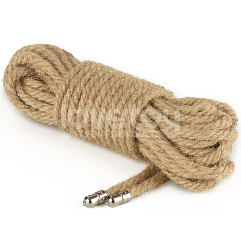 Rebellion Reign Rustic Hemp Bondage Rope, 10 metre natural hemp rope with metal end caps