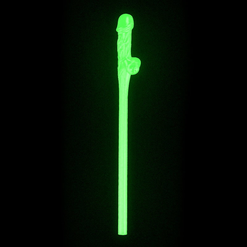 Pack of 9 Lovetoy glow-in-the-dark novelty willy-shaped drinking straws for parties