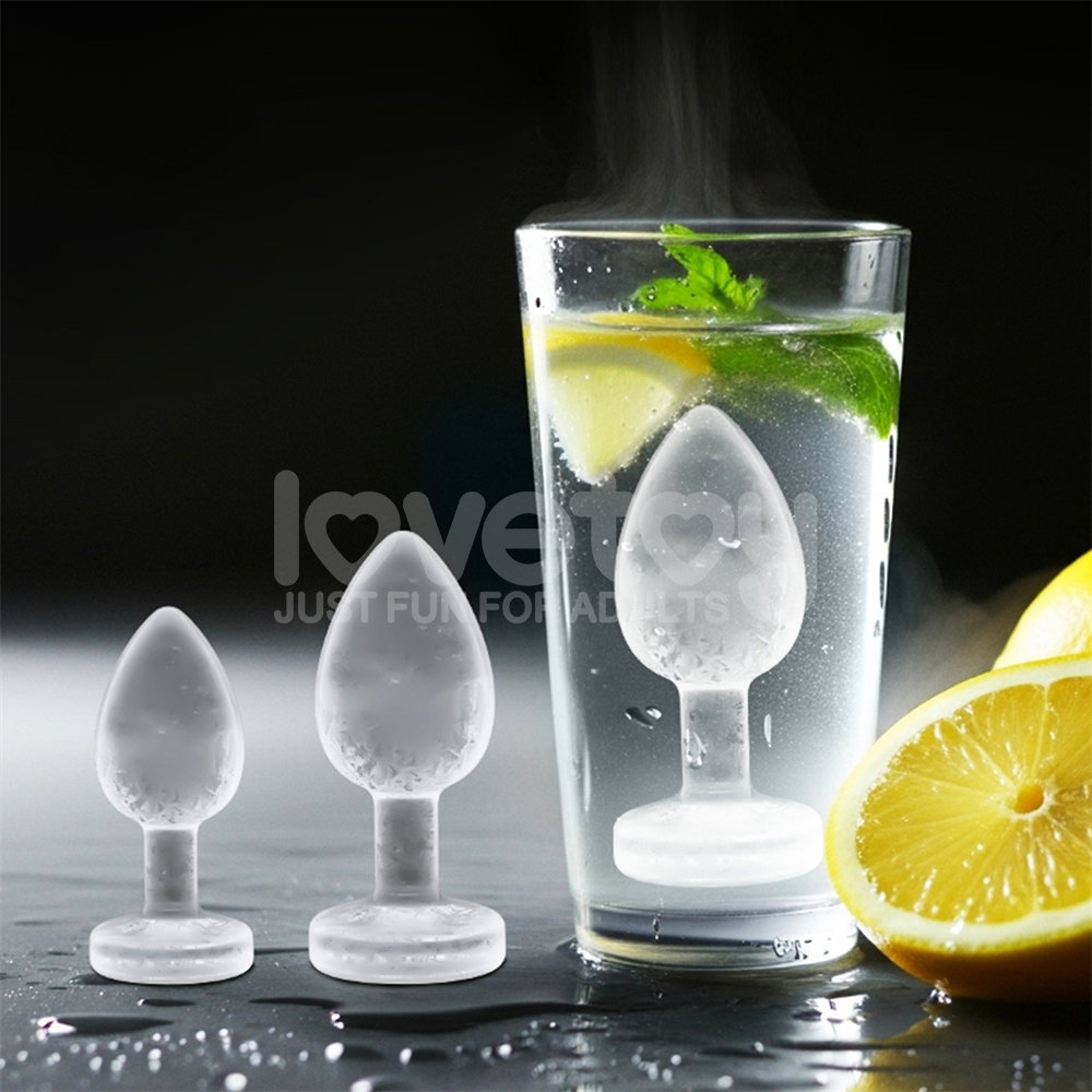 Lovetoy Jokes & Parties silicone ice tray with three butt plug-shaped moulds and funnel