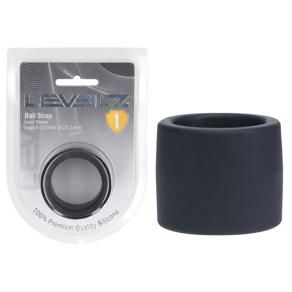 LEVELZ Liquid Silicone Ball Strap in Large, black, non-vibrating cock ring accessory