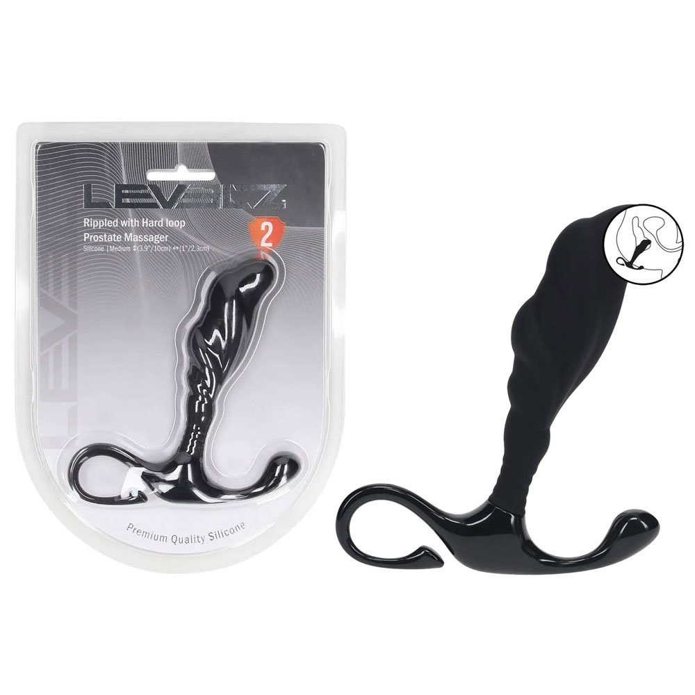 Shots Toys LEVELZ Rippled prostate massager, medium size, curved silicone design with flared base