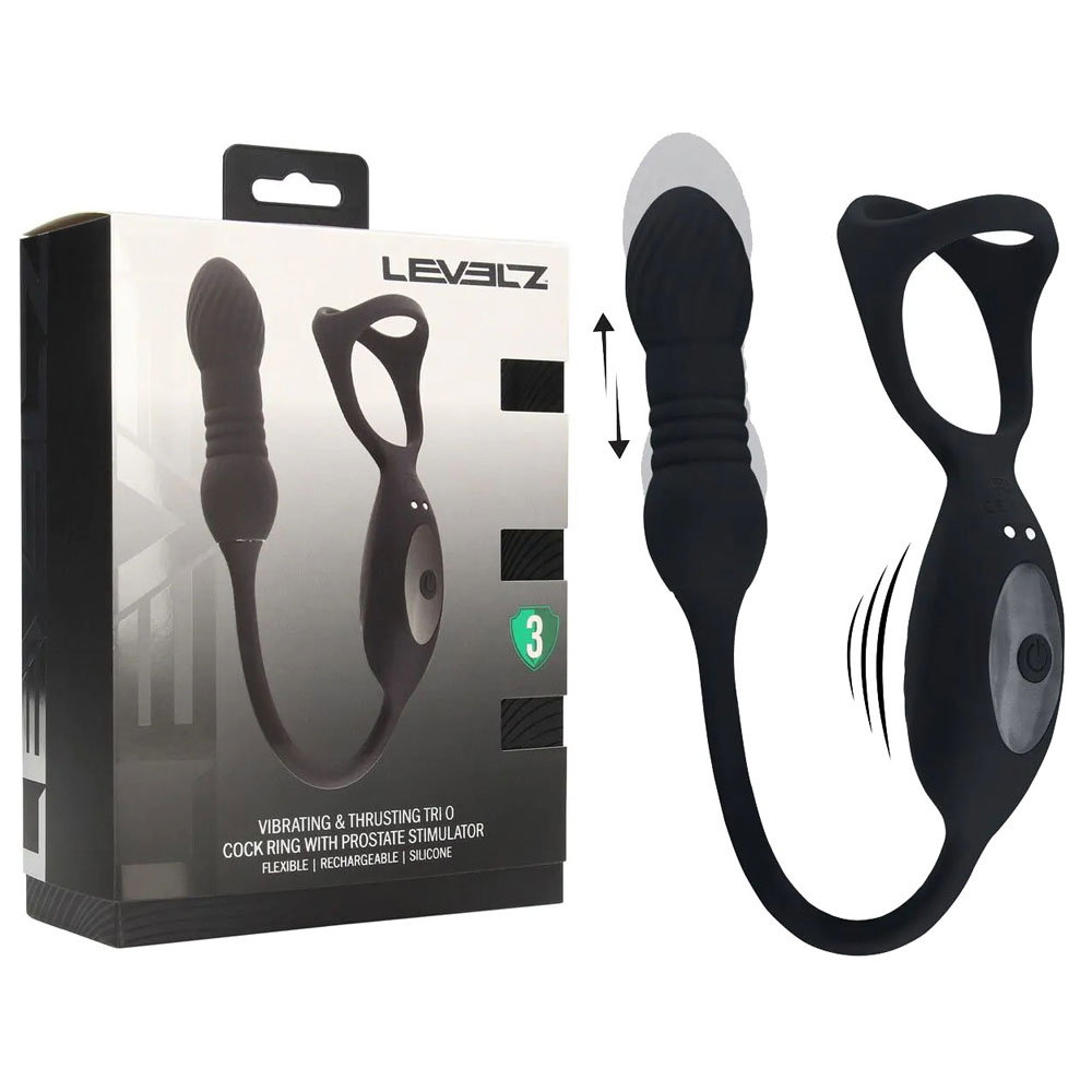 LEVELZ Vibrating & Thrusting TriO Cock Ring with Prostate Stimulator by Shots Toys