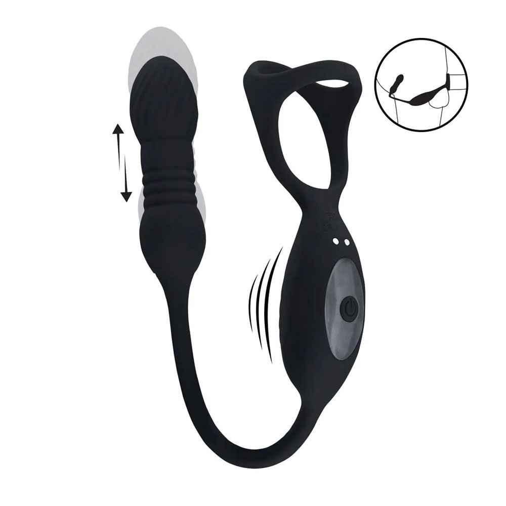 LEVELZ Vibrating & Thrusting TriO Cock Ring with Prostate Stimulator by Shots Toys