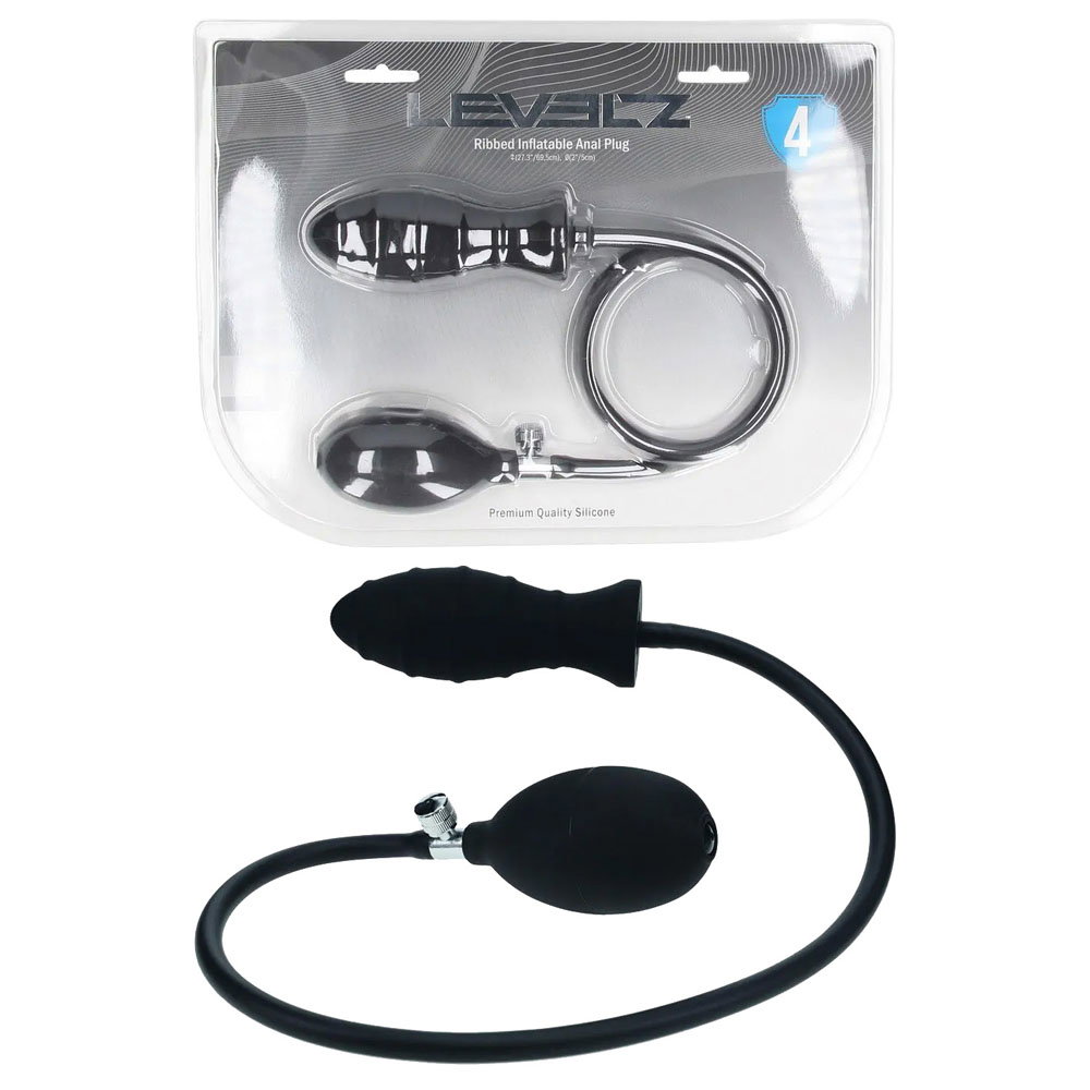 Shots Toys LEVELZ ribbed inflatable anal plug with flared base