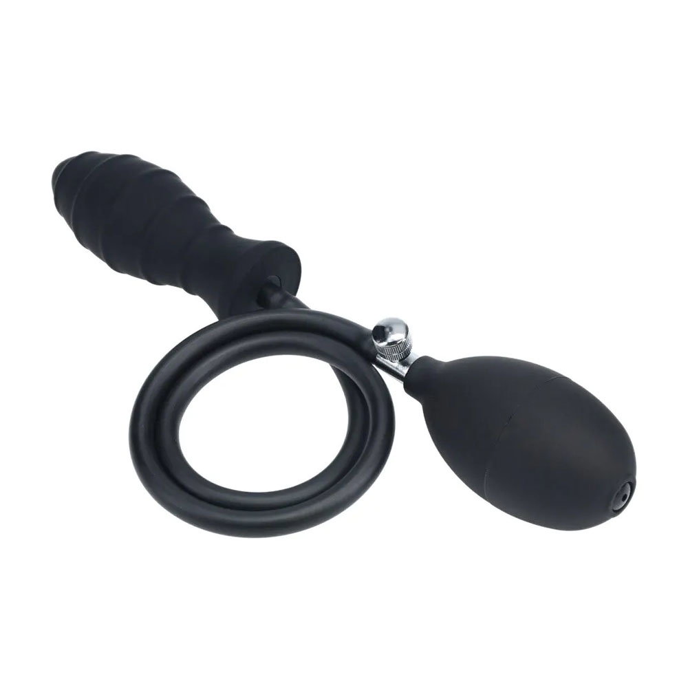 Shots Toys LEVELZ ribbed inflatable anal plug with flared base