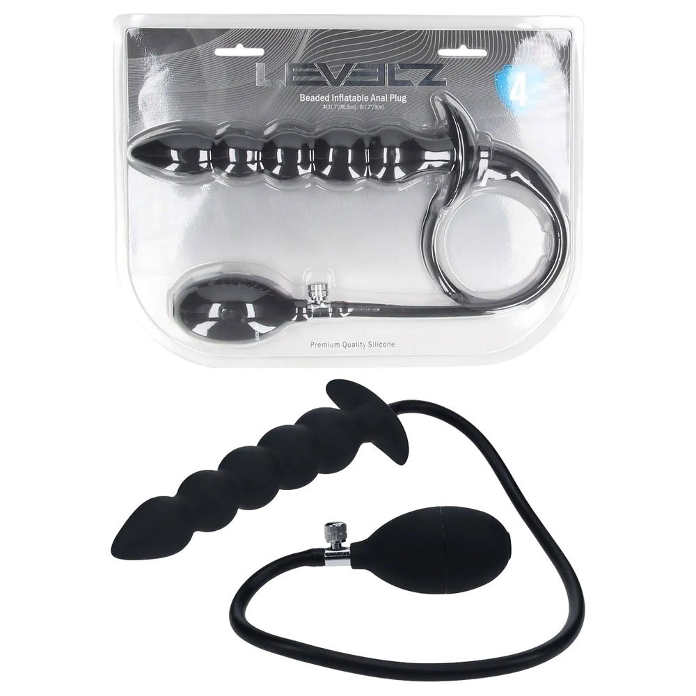 Shots Toys LEVELZ beaded inflatable anal plug in silicone with a flared base